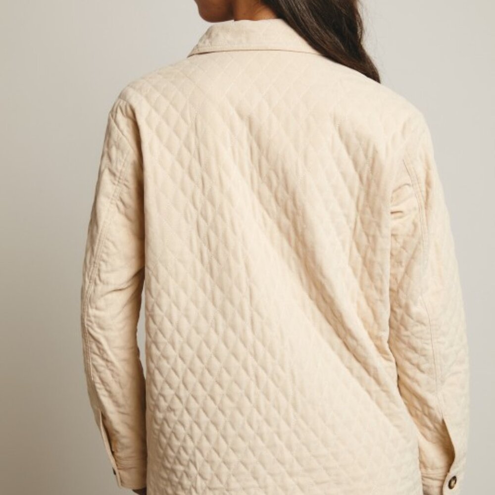 Diamond Quilted Corduroy Button-Up Jacket in Ecru - Picture 3 of 16